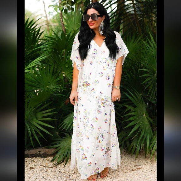 Buddy Love Dresses & Skirts - BUDDY LOVE, Atlas Sequin Caftan Maxi Dress, White Sangria, Size Medium - NWT